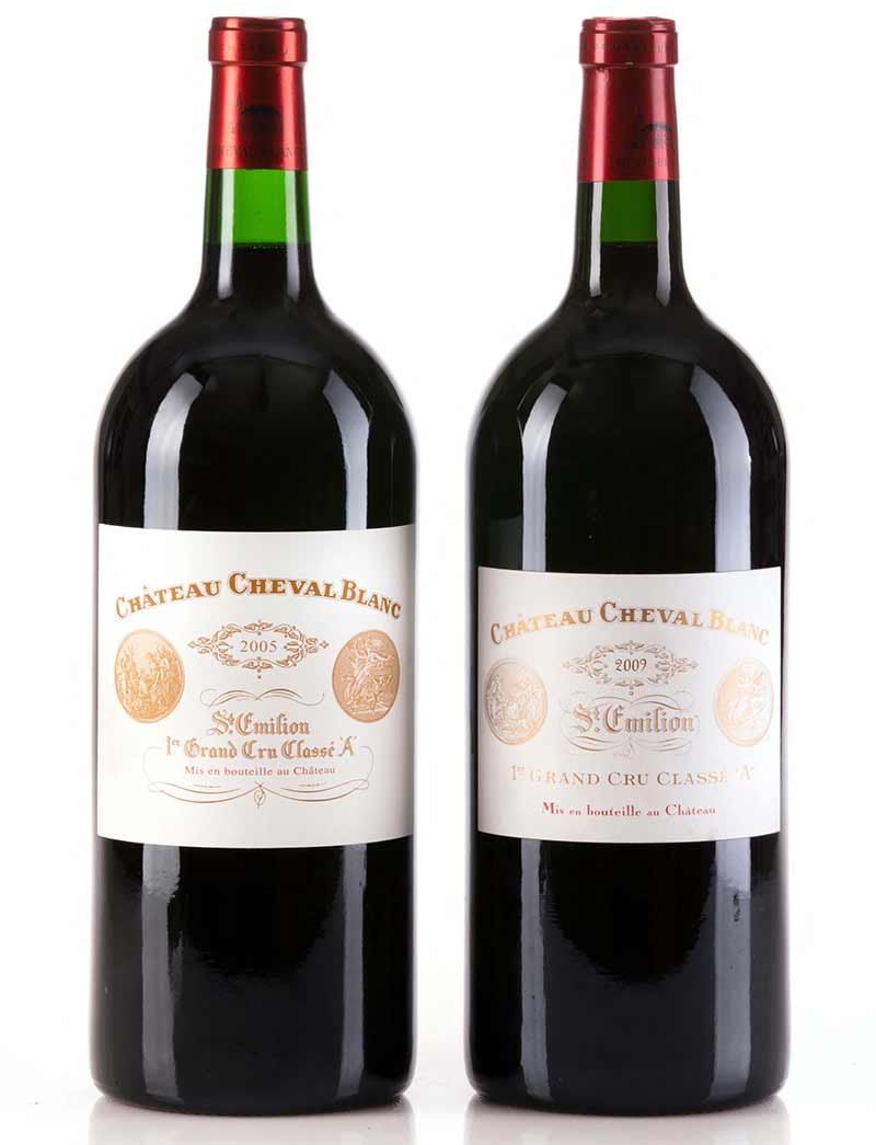 Lot 654, 659: 2 Double Magnums 2005 & 3 Double Magnums 2009 Chateau Cheval Blanc
