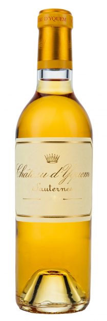 bottle of Chateau D'Yquem 375ml, with vintage scrubbed off label